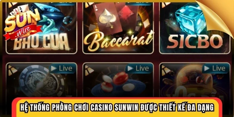 Hệ thống phòng chơi casino Sunwin được thiết kế đa dạng