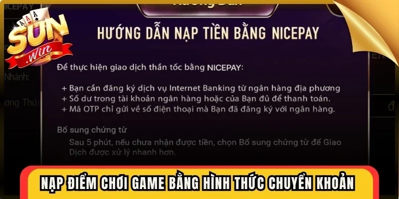 Nạp điểm chơi game bằng hình thức chuyển khoản được ưa chuộng