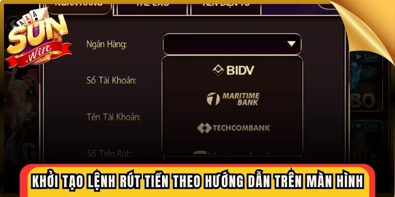 Khởi tạo lệnh rút tiền chính xác theo hướng dẫn trên màn hình